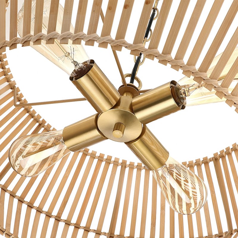 4 - Light Bohemian Bamboo Chandelier with Brass Canopy - 4-Light 22" W