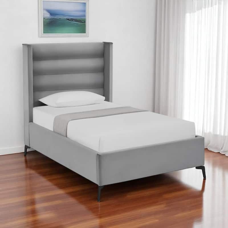 HomeRoots Green Velvet Upholstered Full Bed Frame - Full - Gray