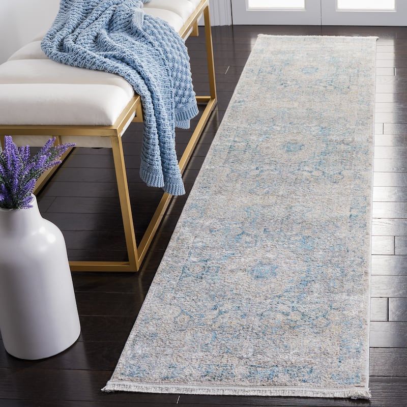 SAFAVIEH Dream Ryooko Vintage Oriental Viscose Rug - 2' x 8' Runner - Grey/Blue