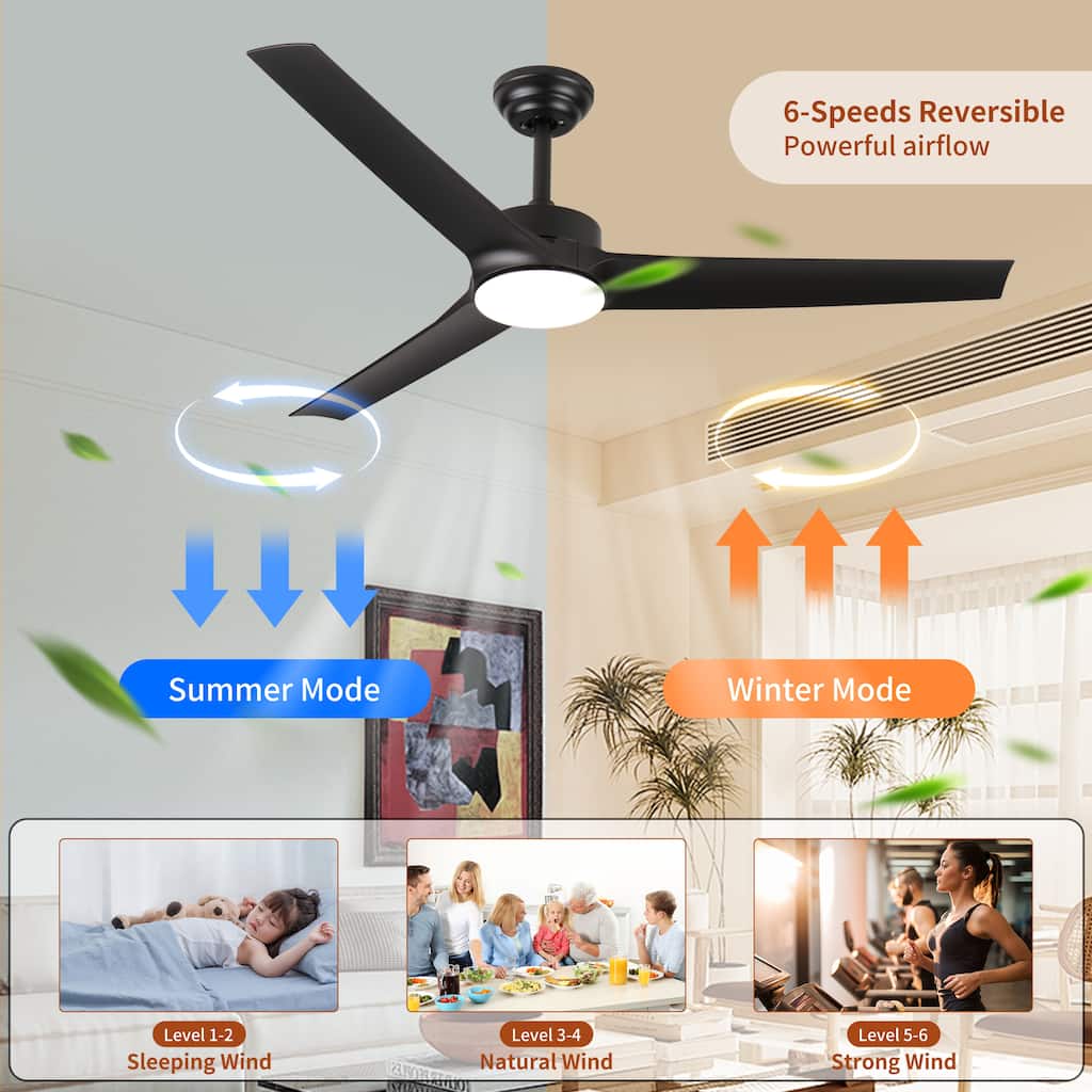 Farmhouse 52 Inch Reversible Ceiling Fan with Light, Smart DC Remote Control Ceiling Fan, 6-Speeds