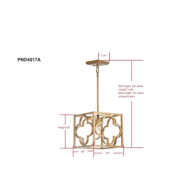 SAFAVIEH Lighting Eirini Gold Quatrefoil Trellis Adjustable Pendant - 10" W x 10" D x 14-50" H - 10Wx10Dx50H