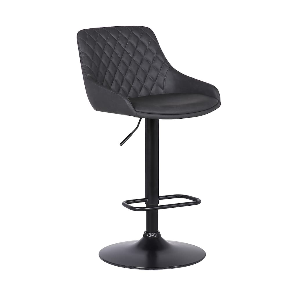 Grey Faux Leather and Black Metal Back Tufted Adjustable Bar Stool - 43.5" x 20.5" x 20.5"