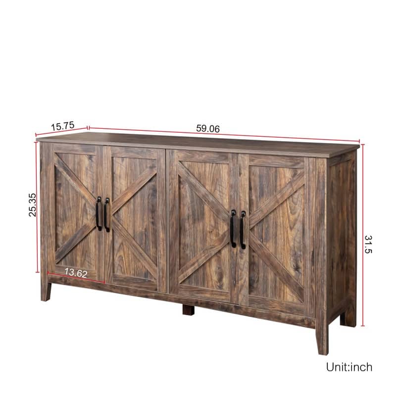 Farmhouse Style 59'' Storage Sideboard Cabinet with 4 Doors and 4 Open Shelves