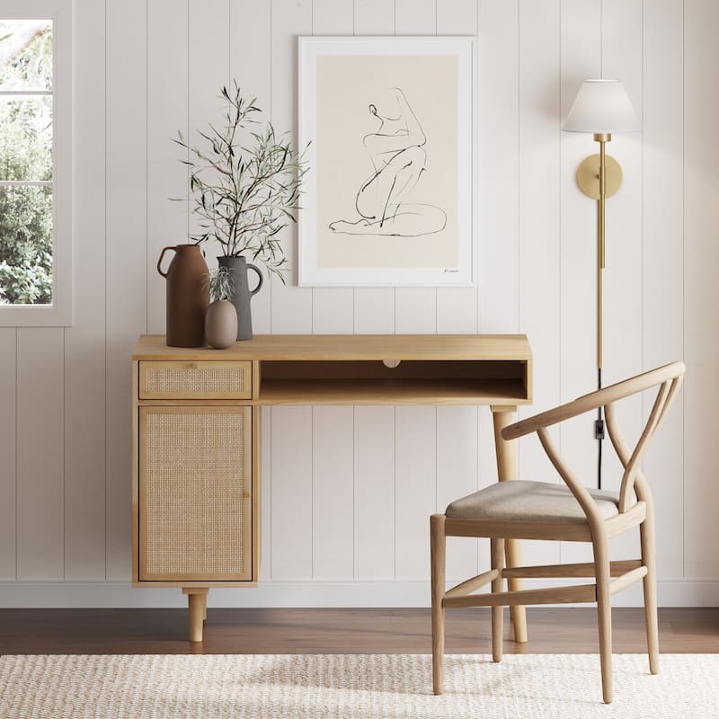 Nathan James Daisy Modern Farmhouse Desk with Storage and Brass Accent Knobs