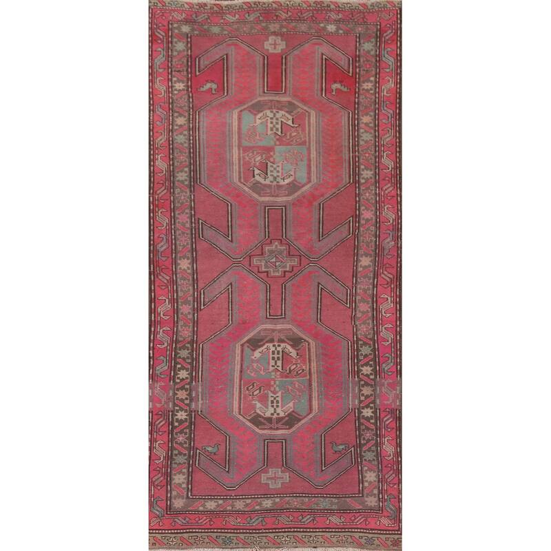 Hand Knotted Oriental 100% Wool Carpet Traditional Tribal Pink Meshkin Runner Rug - 9' 5'' X 3' 9''
