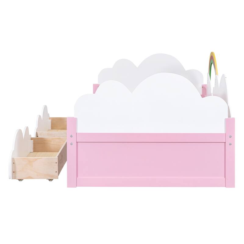 Twin Size Storage Bed Wood Platform Bed Frame with 2 Drawers