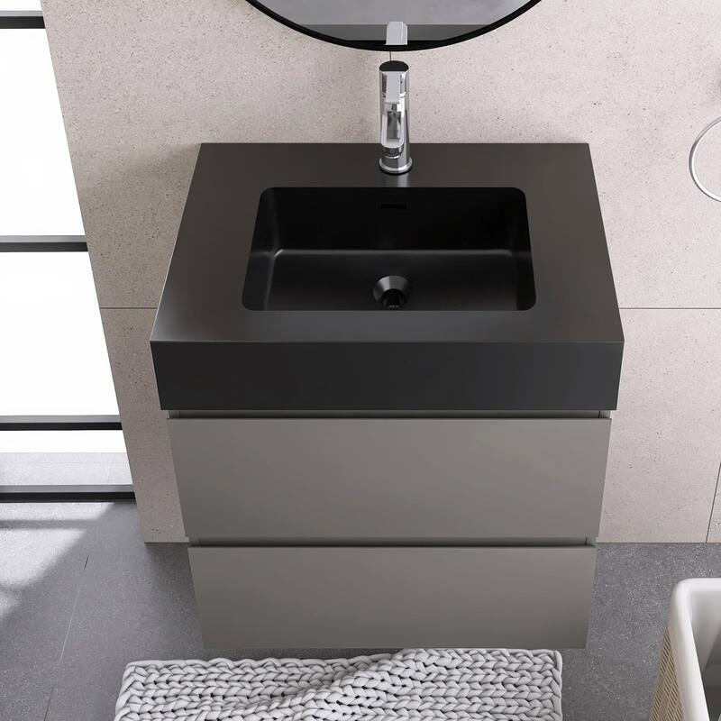 Single Sink Floating Bath Vanity in with Solid Surface Top