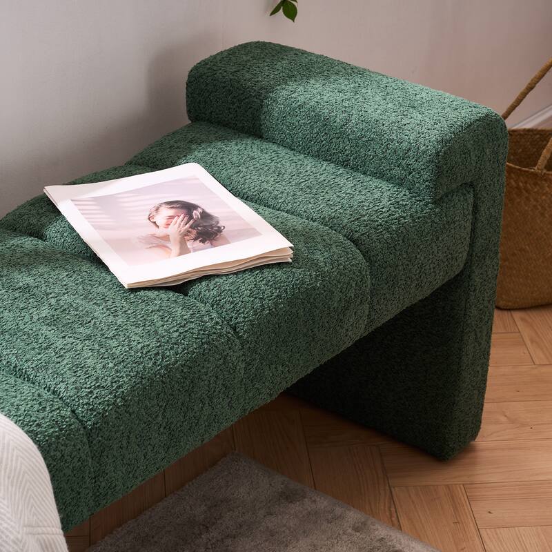 54" Boucle Bedroom Bench with Channel Tufted Modern Entryway Bench Window Bench End of Bed Bench