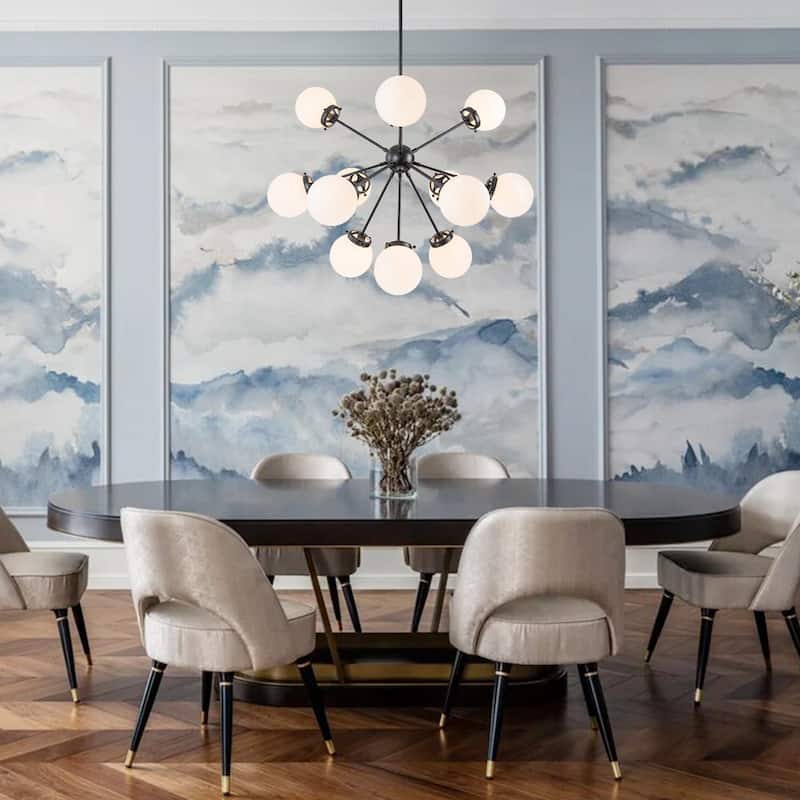 Glam 12-Light Frosted Glass Bubble Round Sputnik Chandelier 34in - Black