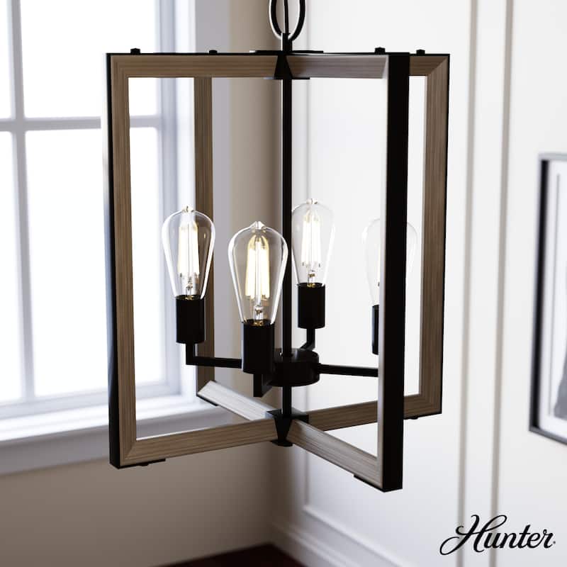 Woodburn Modern Farmhouse Pendant - Foyer, Dining Room, Living Room - Contemporary, Caged, Candle, Transitional, Rustic - 18"  4 Light - Noble  Bronze