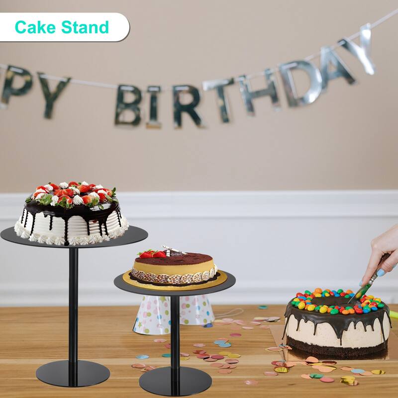 1Set Round Cake Stand Acrylic Display Rack for Cupcake Dessert Pizza, Black