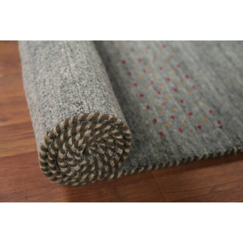 Striped Gabbeh Oriental Runner Rug Hand-Knotted Grey Wool Carpet - 2'3"x 9'7"