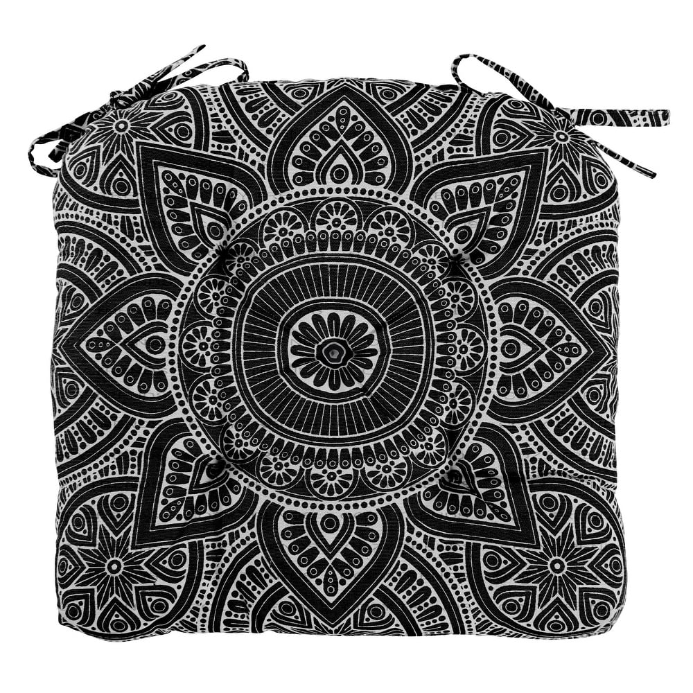 Handmade Cotton Mandala Chair Pads Cushion 16" – Thick Chair Pads with Ties (Set of 2)