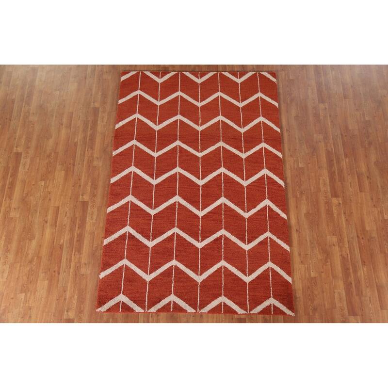 Hand Knotted Oriental 100% Wool Carpet Modern All-Over Oranges & Rust Gabbeh Area Rug - 7' 7'' X 5' 2''