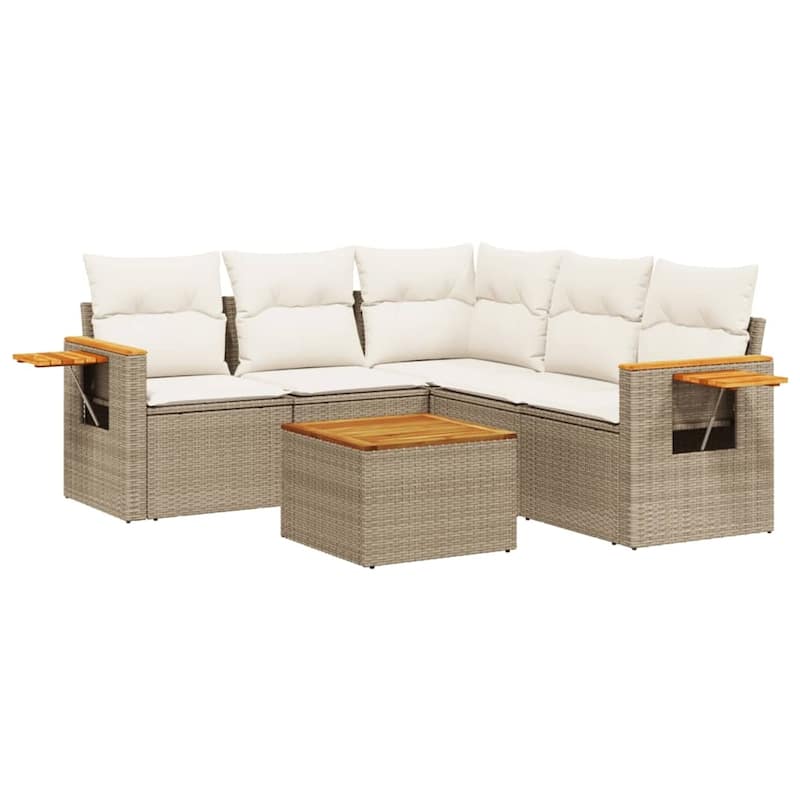 vidaXL Patio Sofa Set with Cushions Outdoor Conversation Furniture Poly Rattan - 24.4 x 33.5 x 27.2 in