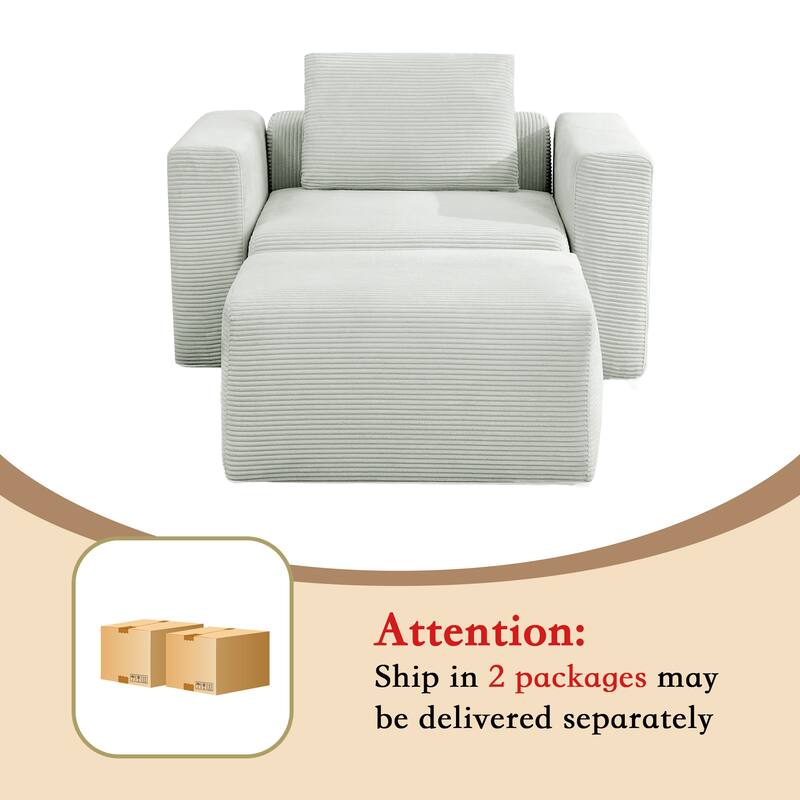 Corduroy Sectional Modular Sofa with Square Arms & Ottoman Extension for Flexible Arrangements