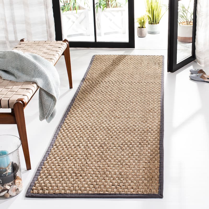 SAFAVIEH Natural Fiber Marina Basketweave Seagrass Rug - 2'6" x 8' Runner - Natural/Dark Grey - Runner