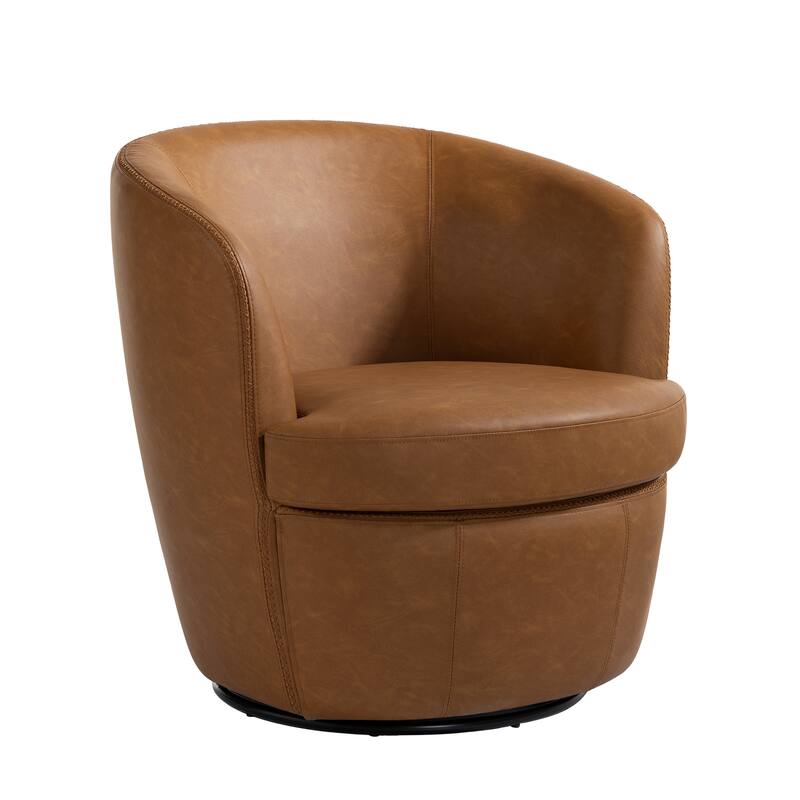 Modern Upholstery Barrel Swivel Chair Faux Leather