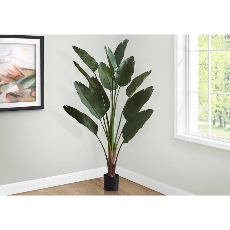 Artificial Plant, 83" Tall, Indoor, Decorative, Floor, Palm Tree, Real Touch, Green Leaves, Black Pot