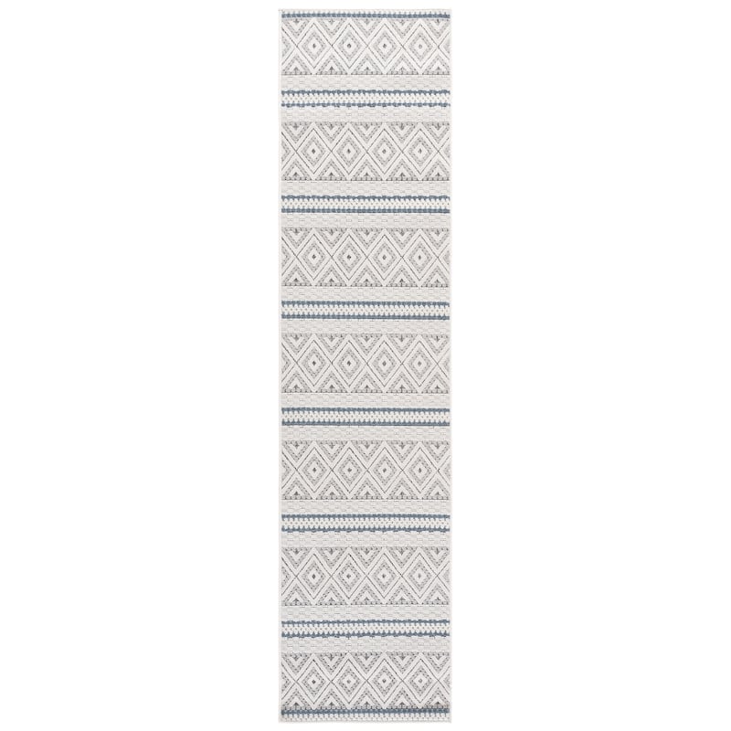 SAFAVIEH Veranda Henar Washable Indoor/Outdoor Rug - Weather Resistant & Easy Cleaning - 2'2" x 9' Runner - Ivory/Blue Grey