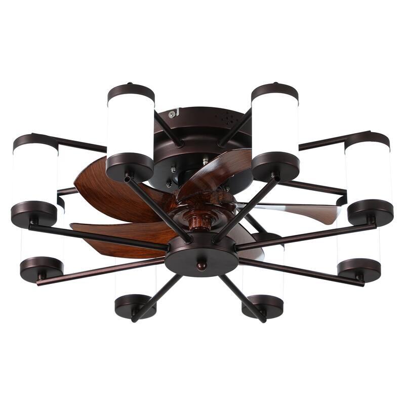 Modern Ceiling Fan Light with 5 Blades and Remote Control, Cylindrical Fixture for Bedroom and Living Room