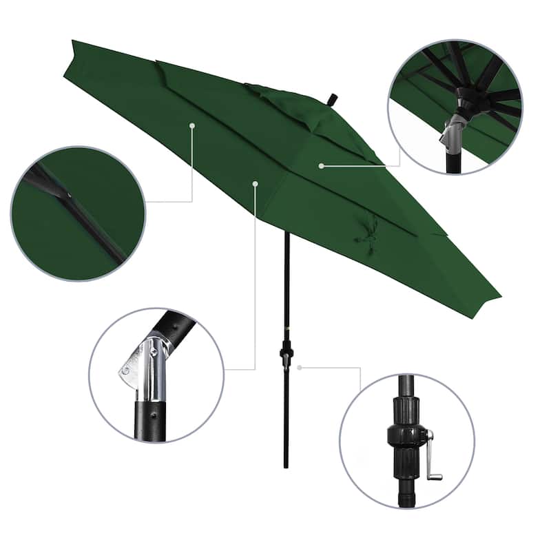 California Umbrella 11' Rd Golden State Series Patio Umbrella Black Aluminum Frame Crank Lift Collar Tilt Sunbrella