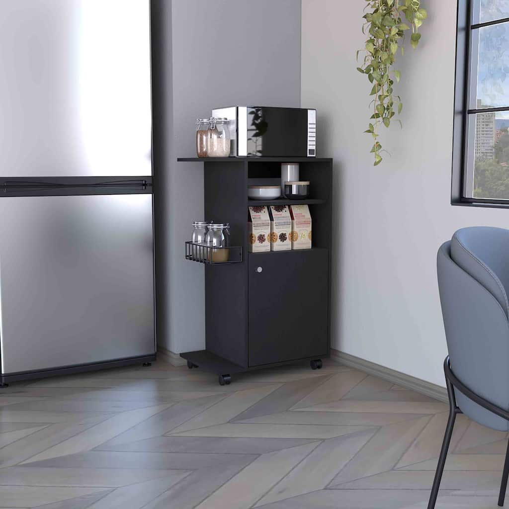 Clip Kitchen cart, Single Door Cabinet, Four Casters -Black