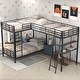 preview thumbnail 2 of 8, Metal Triple Bunk, L-Shaped Bunk Bed with Desk and Shelf