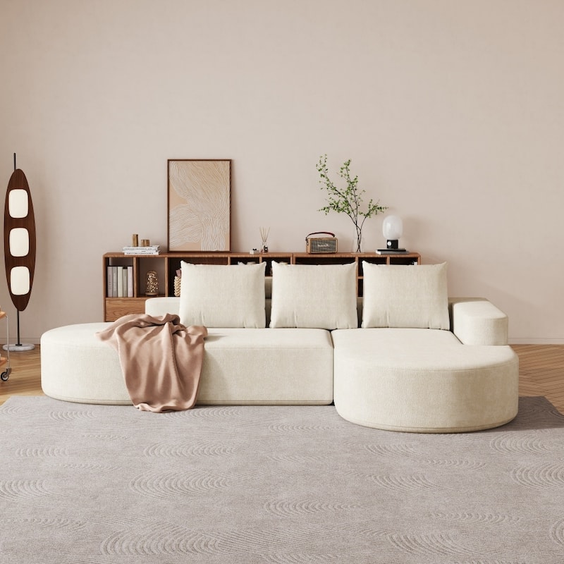 108.5" Modern Curved Chenille Upholstered Sectional Sofa with 3 Pillows - Beige - Left Facing
