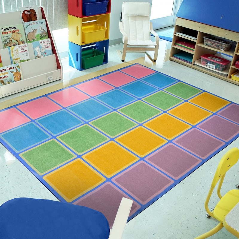 Blocks Abound Pastel Educational Nylon Area Rug - 8x10 - Multi