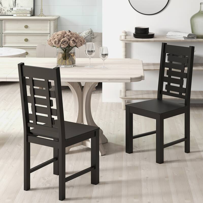 Classic Solid Wood Dining Chairs Set of 2 with High Back and Hollowed Design Vintage Style Kitchen Chairs - 18" x 21" x 39.5"