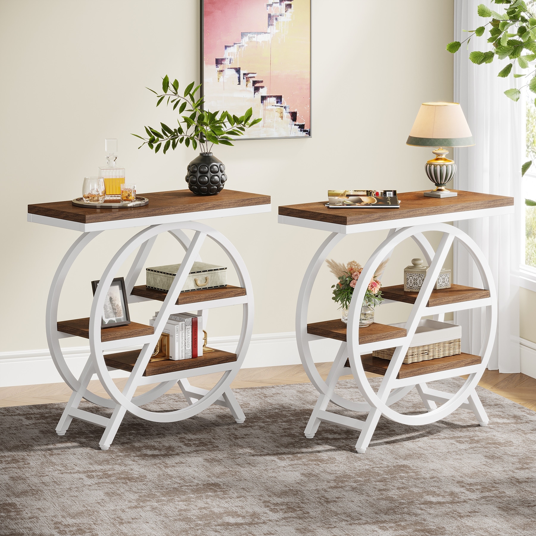 End Table Set of 2, 3-tier Narrow Side Table with Storage for Living Room - 11.8" D x 25.59" W x 26.18" H