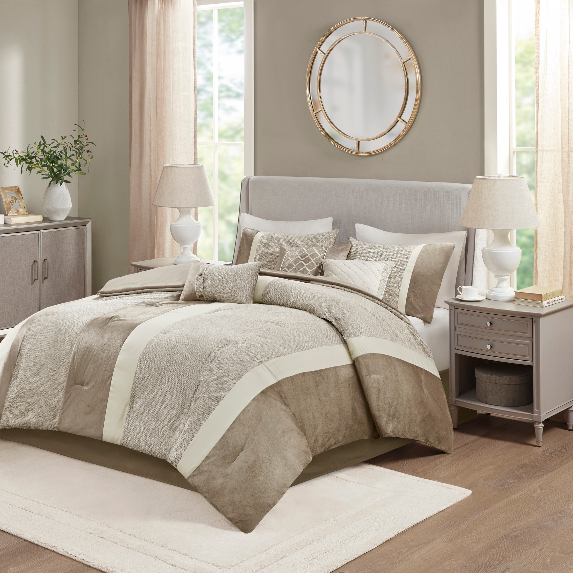 Details about   Madison Park Trinity 7 Piece Comforter Set-Taupe-King 