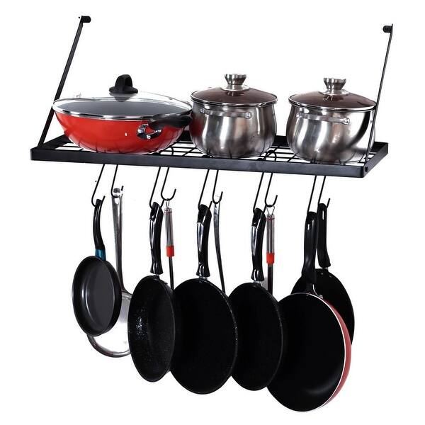 Wall Mount Pot Rack Kitchen Cookware Hanging Organizer with ...