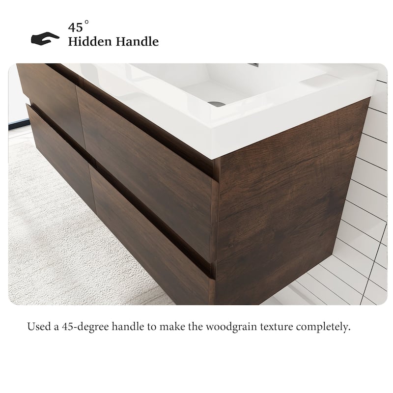 Angela 47 in.W x 19.5 in.D x 20.5 in.H Wall-Mounted Bath Vanity with White Cultured Marble Top