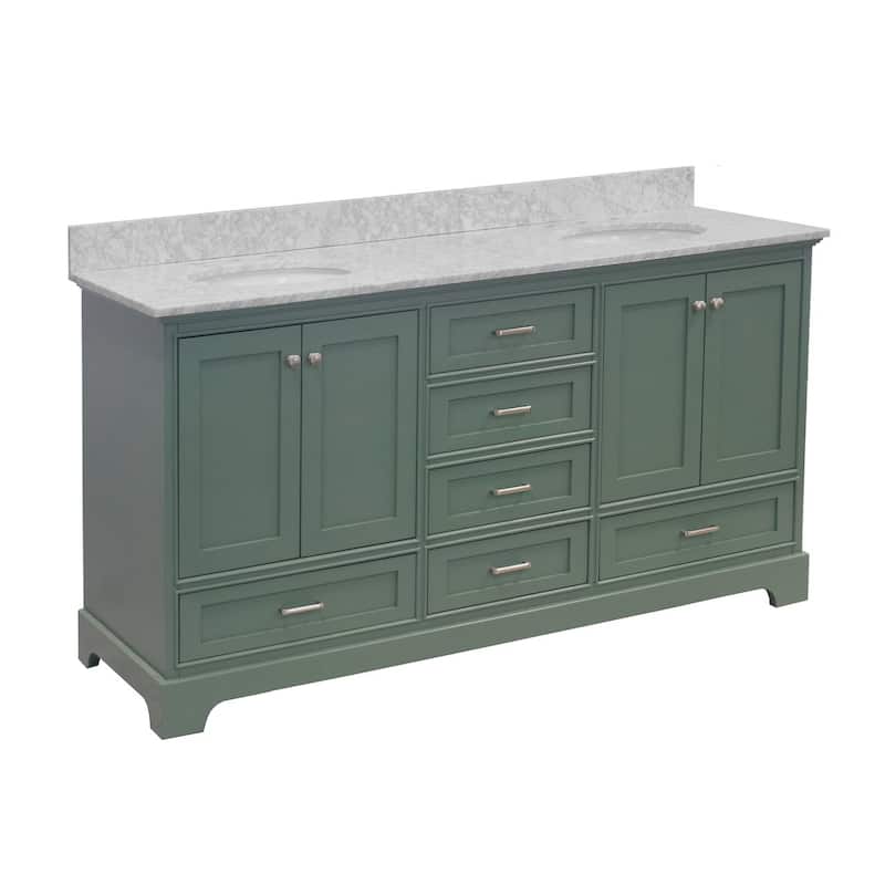 KitchenBathCollection Harper 72" Double Bathroom Vanity with Carrara Marble Top