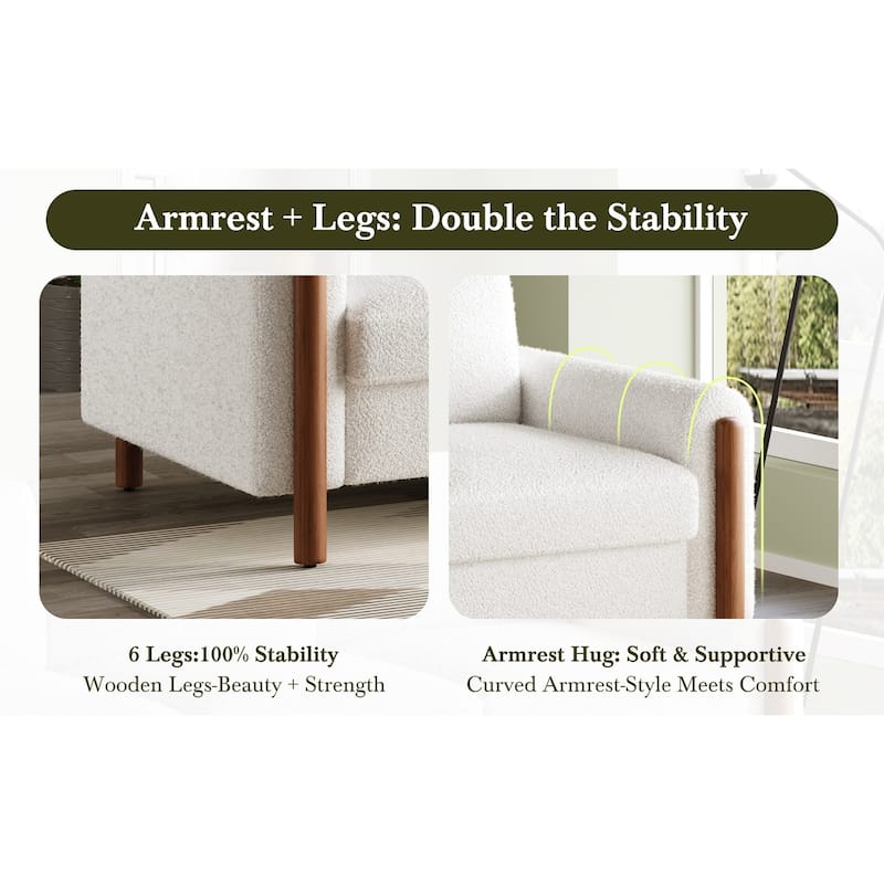 Christopher Knight Home - Adley Modern Upholstered 3-Seater Sofa with Curved Armrests and Solid Wood Legs