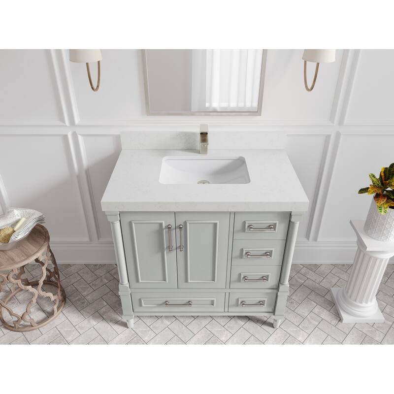 Willow Collections 36 in. W x 22 in. D Aberdeen Center Sink Left Bathroom Vanity with Countertop - 2" Carrara Quartz - Coventry Gray