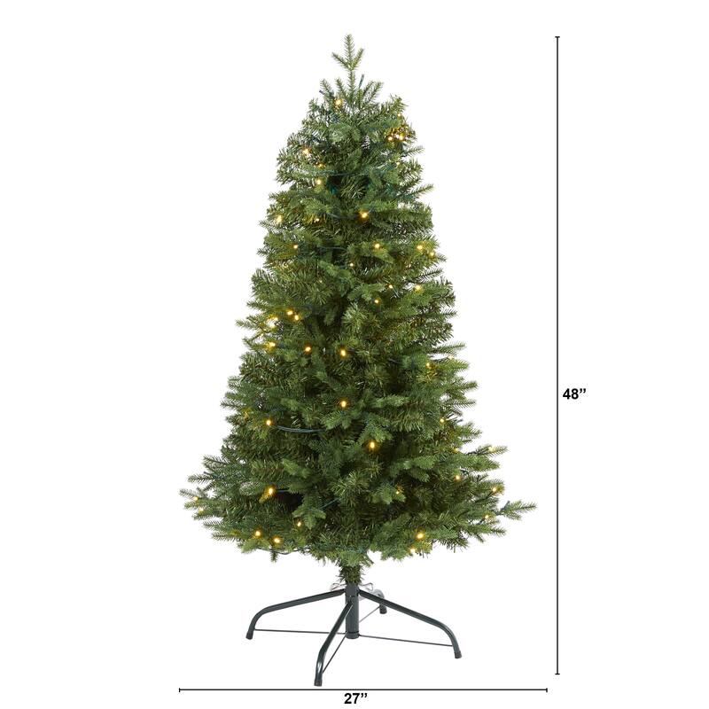4' Pre-Lit Vermont Fir Artificial Christmas Tree, Warm Clear LED Lights - 4 Foot