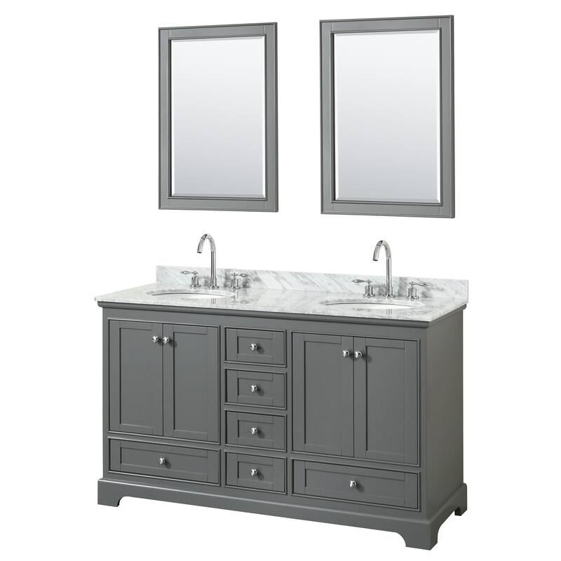 Deborah 60-inch Dark Gray Double Vanity, Oval Sinks, 24-inch Mirrors