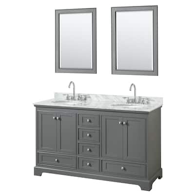 Deborah 60-inch Dark Gray Double Vanity, Oval Sinks, 24-inch Mirrors