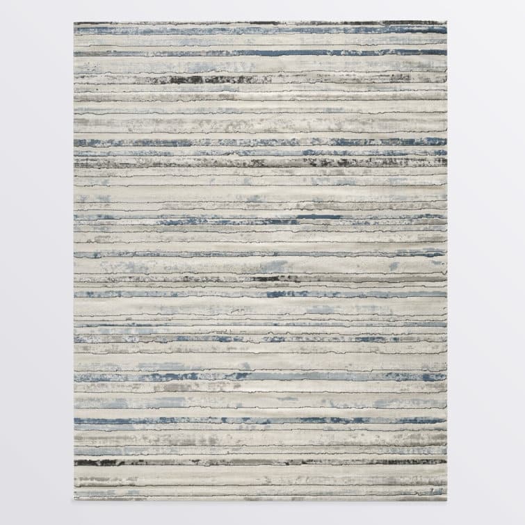 Modern Minimalist Striped Area Rug - Blue/Grey/Cream - Rectangle 4'11" x 8'