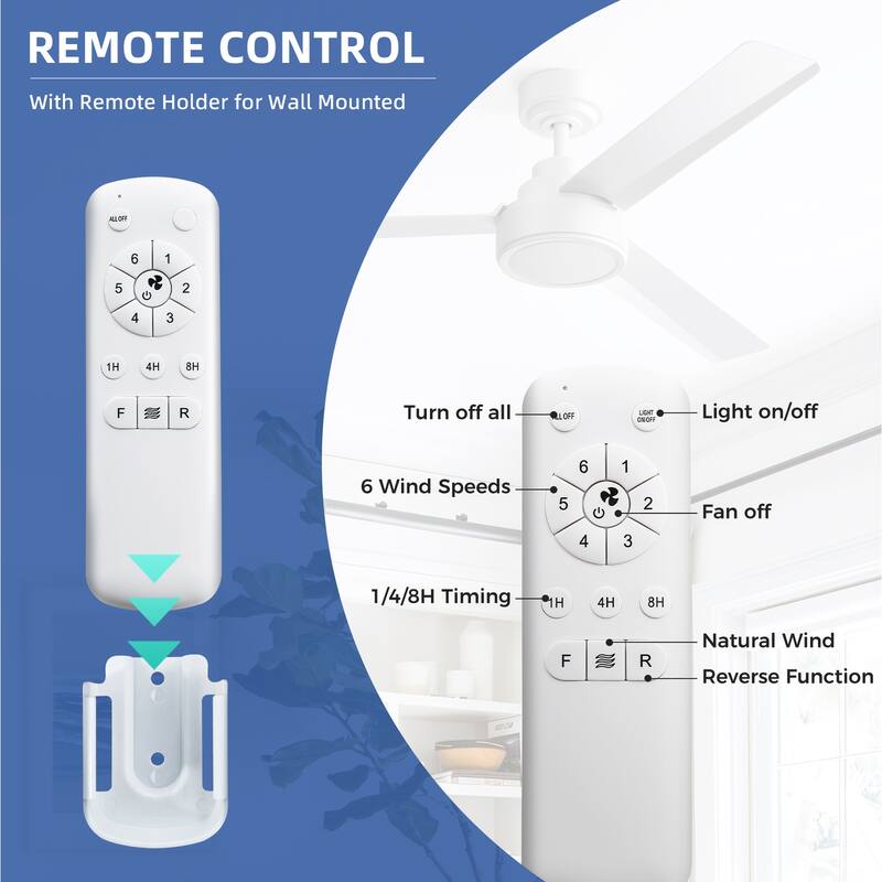52 inch Modern Solid Wood / ABS Ceiling Fan With Remote Control(No Light),6 WInd Speed,Reversible Airflow