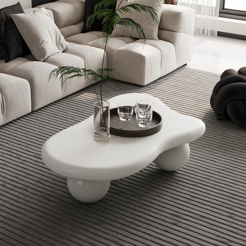 40 Inch Cloud Shaped Coffee Table with 3 Ball Legs for Living Room