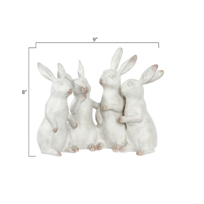 Whitewashed Polyresin Bunny Rabbit Quartet
