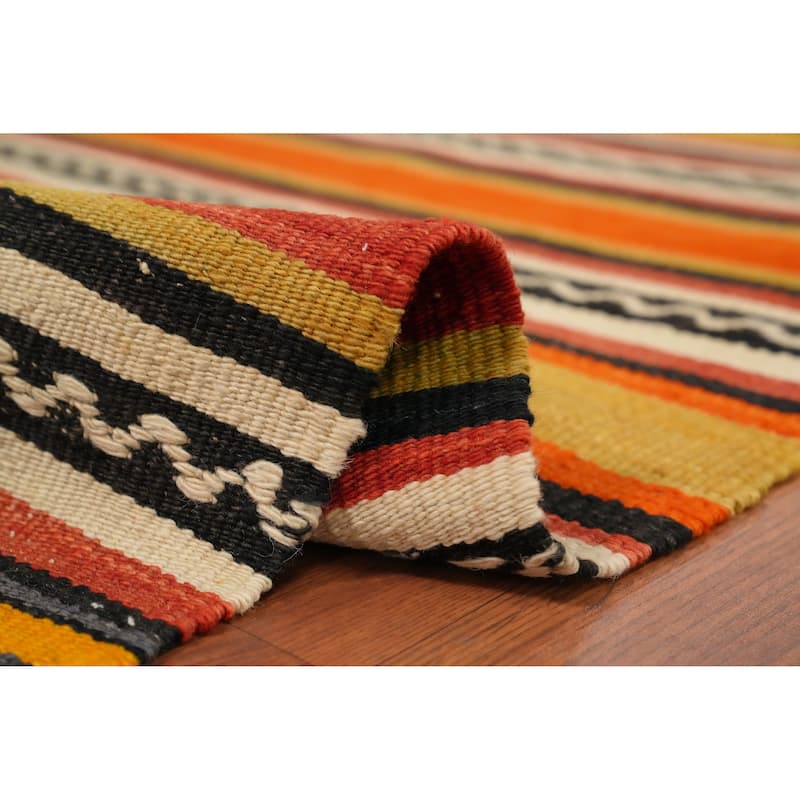 Hand Woven Oriental 100% Wool Carpet Southwestern Tribal Multi-Colored Kilim Area Rug - 11' 0'' X 5' 0''