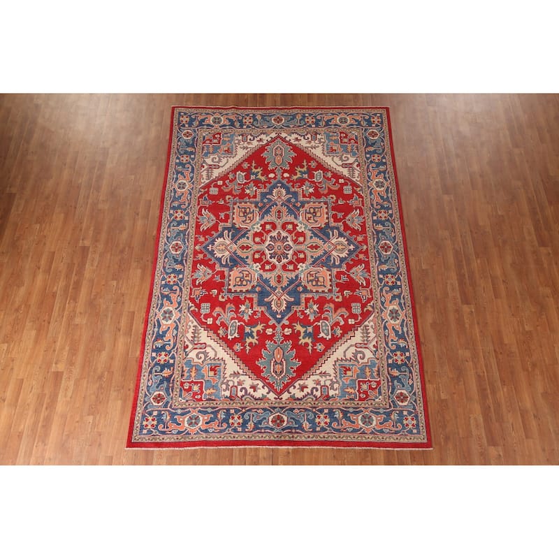 Kazak Living Room Area Rug Handmade Wool Carpet - 6'4" x 9'10"