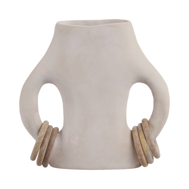 Pottery Vase Dual Ring Handles Sculptural Accent Handcrafted Form