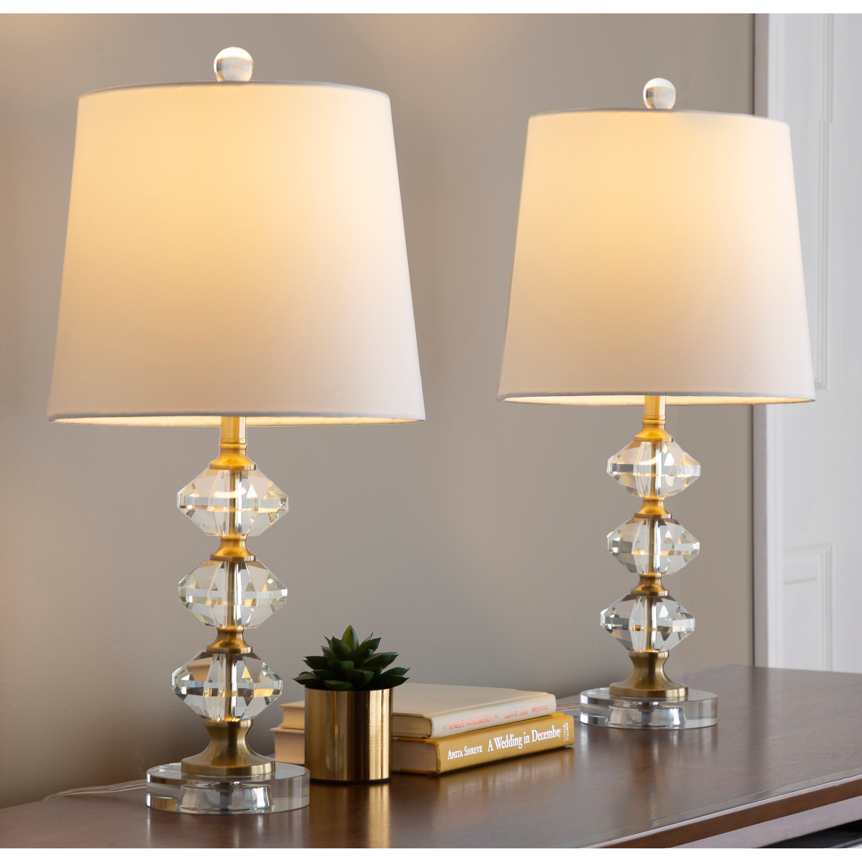 22 Crystal Table Lamp w Metal Accents Empire Shade Set of 2