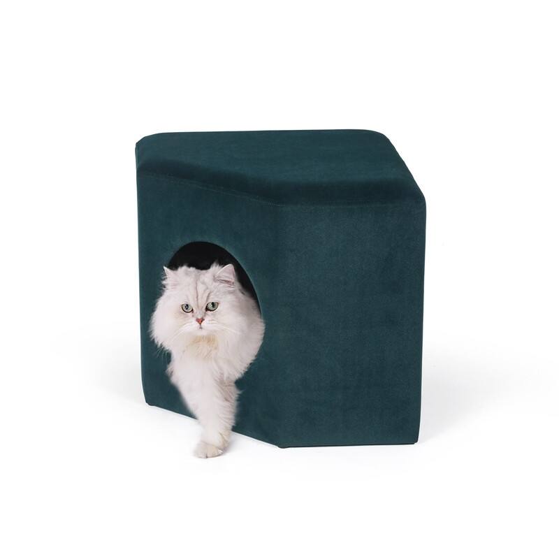 Adeco Cat Dog Condo Ottoman Square Foot Stool with Cave Inner Pad Small